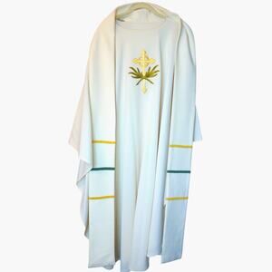 White Catholic Priest Chasuble Gold Embroidered Cross Wheat Church Vestment